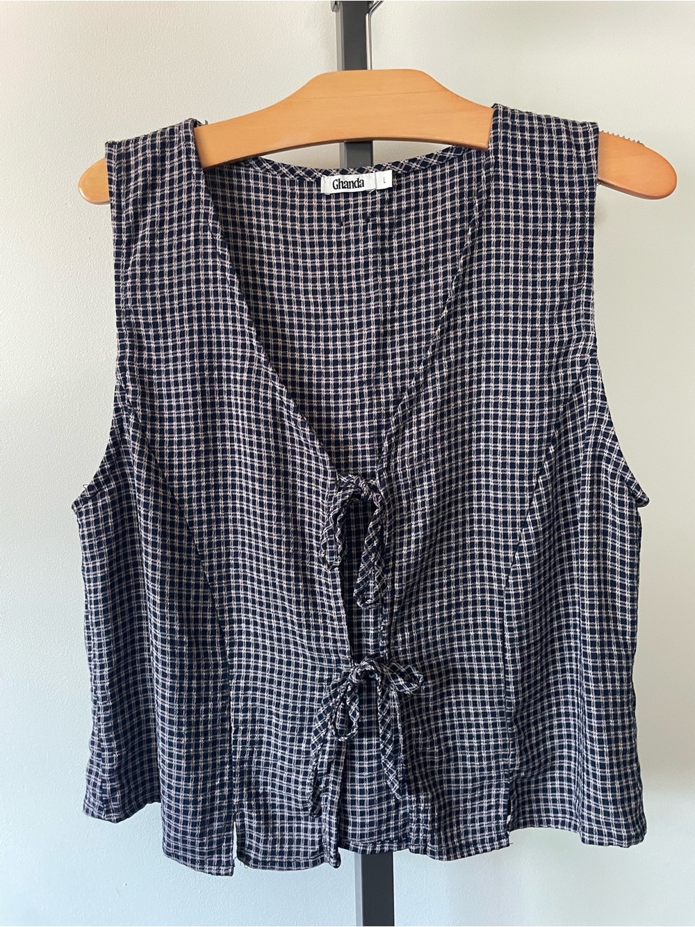 Ghanda Plaid Double Tie Front Vest Top Large 90s Y2K